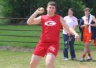 Colton Cordova competes in the shot put competition at district track meet last Wednesday, April 12. Photo by Mitchell Pate/Groesbeck Journal